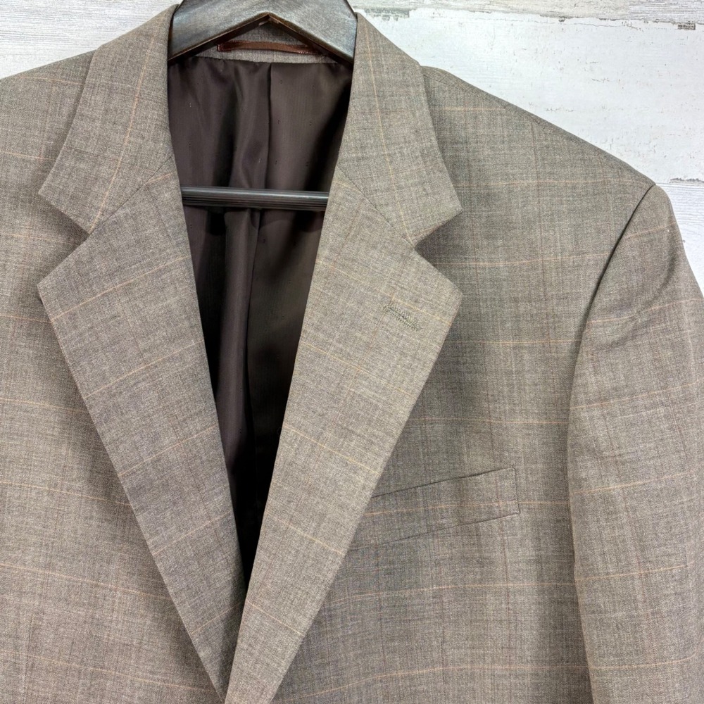 Cross & Winsor Mens 42R Tan Glen Plaid Wool 2 Button Blazer Sport‎ Coat Academia
